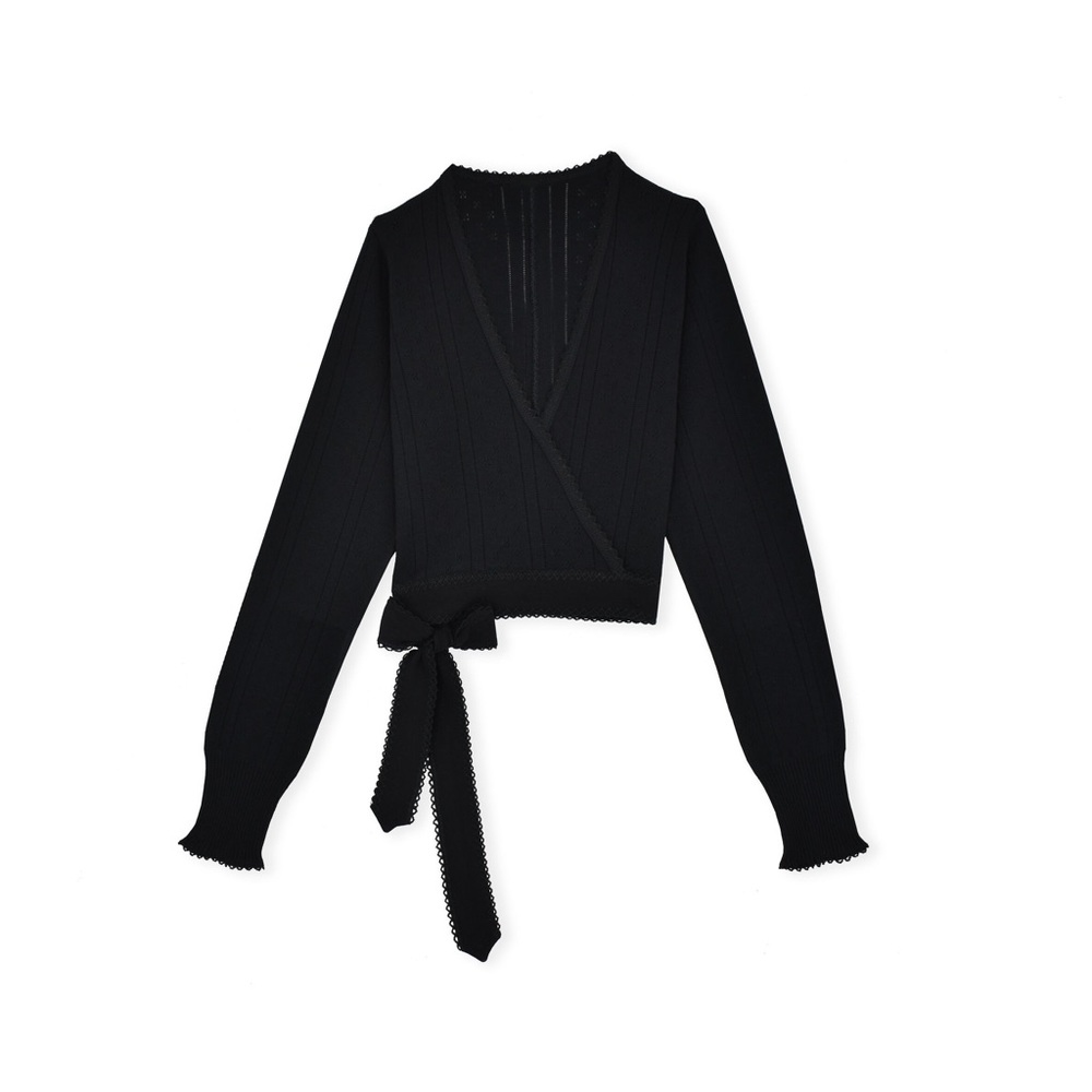 black pretties venice crop ballet pointelle wrap top!